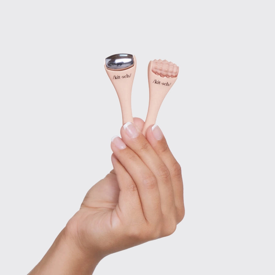 KITSCH Mini Spa Rollers stimulerer blodcirkulation, reducerer hævelser og giver naturlig glød. Et elegant ansigtsrullesæt til daglig selvpleje.