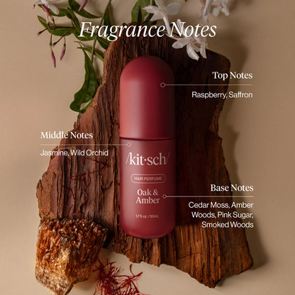 KITSCH Oak &amp; Amber Hair Perfume – varm, træagtig og kønsneutral duft til hår, krop &amp; tekstil. Vegansk, ren og travel friendly.