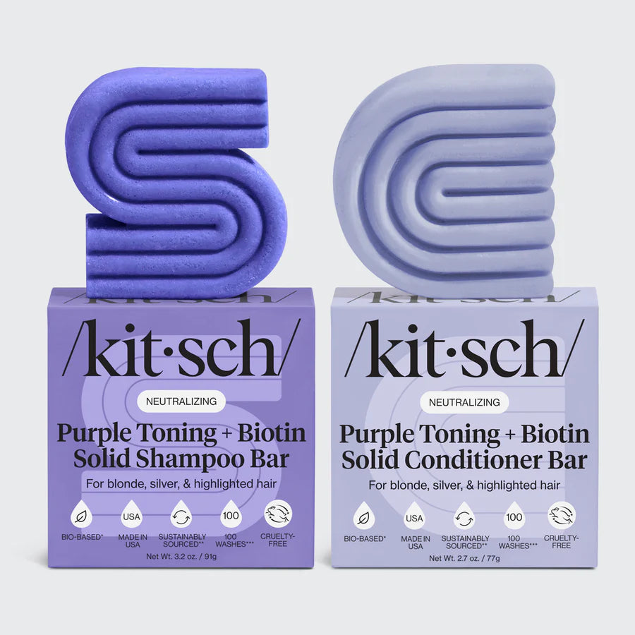 KITSCH Purple Toning Shampoo &amp; Conditioner – verdens første solide lilla hårplejesæt med biotin. 