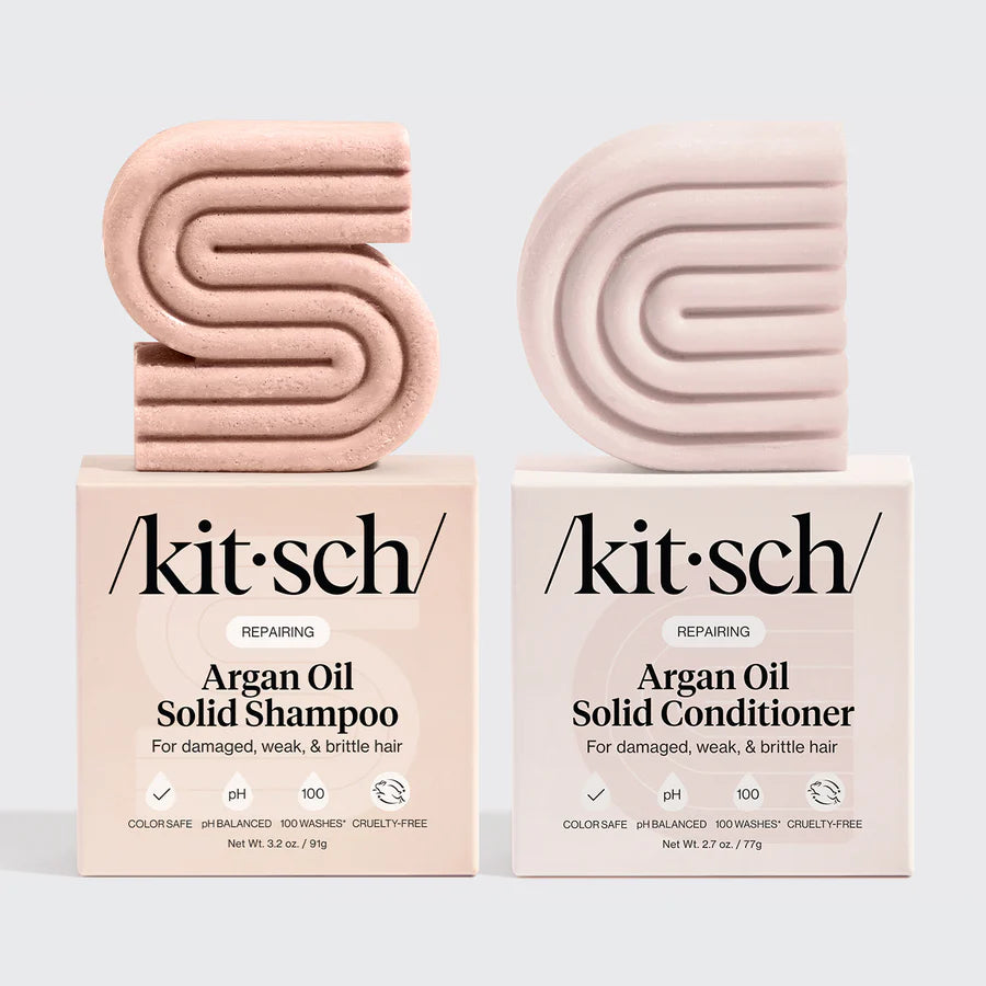 KITSCH Repairing Argan Oil Shampoo &amp; Conditioner – genopbyggende og fugtgivende hårplejesæt med argan olie og Everbond®. Styrker, beskytter og giver glans.