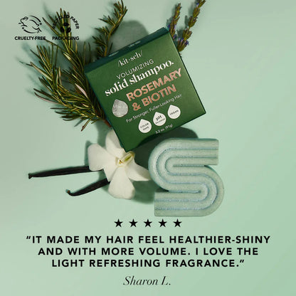 KITSCH Rosemary &amp; Biotin Shampoo Bar – styrkende og volumengivende hårpleje med NaturePep® Amaranth. Fremmer hårvækst, styrker håret og giver glans. Vegansk, cruelty-free &amp; Zero Waste.