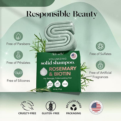 KITSCH Rosemary &amp; Biotin Shampoo Bar – styrkende og volumengivende hårpleje med NaturePep® Amaranth. Fremmer hårvækst, styrker håret og giver glans. Vegansk, cruelty-free &amp; Zero Waste.