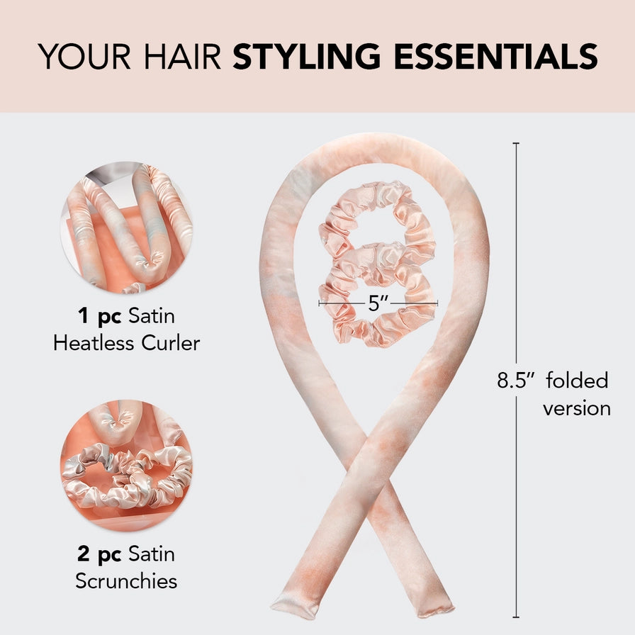 Få smukke krøller uden varme. KITSCH Satin Heatless Curling Set i Tie dye giver bløde bølger, volumen og glans – OEKO-TEX® certificeret 