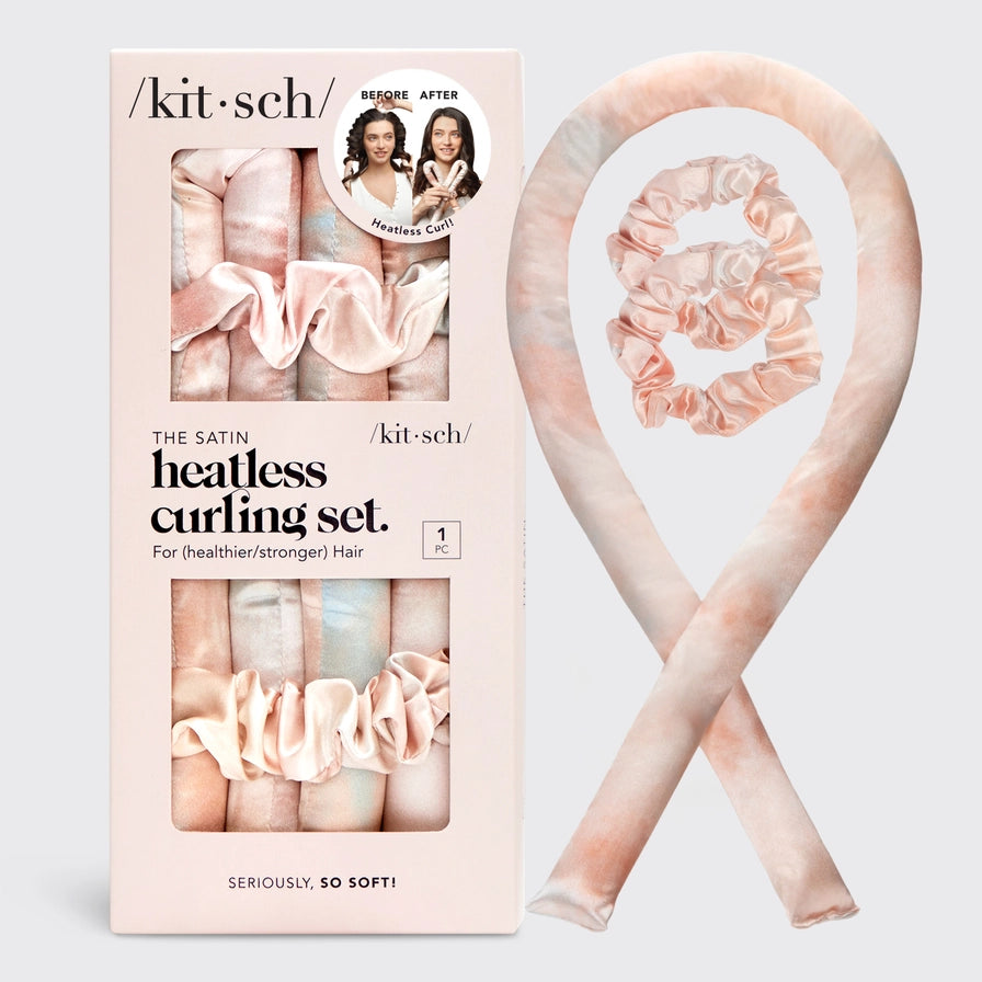 Få smukke krøller uden varme. KITSCH Satin Heatless Curling Set i Tie dye giver bløde bølger, volumen og glans – OEKO-TEX® certificeret &amp;amp; vegansk.