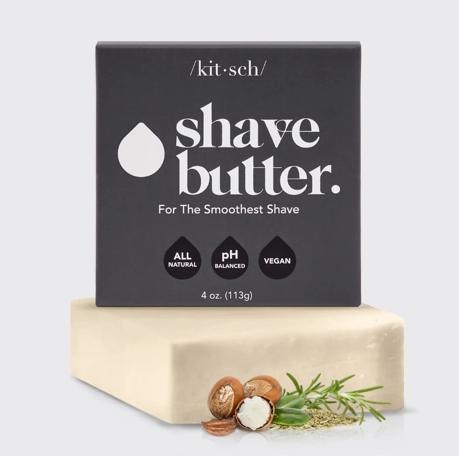 Blødgør &amp; beskyt huden med KITSCH Shave Butter Bar. Fugtgivende barbersæbe med Shea Butter &amp; Vitamin E – 100 % vegansk og plastikfri.