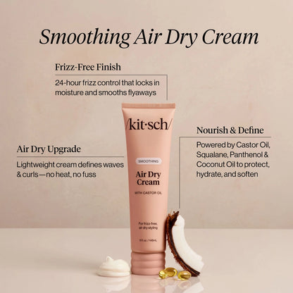 KITSCH Smoothing Air Dry Crème – stylingcreme til krøller &amp; frizz. Definerer bølger, tæmmer krus i 24 timer og giver glansfuldt hår uden varme. Vegansk &amp; bæredygtig.