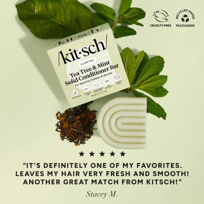 Dybderensende conditioner bar med Tea Tree Oil &amp; Mynte. Balancerer hovedbunden, reducerer skæl og giver sundt, glansfuldt hår. Vegansk &amp; zero-waste.