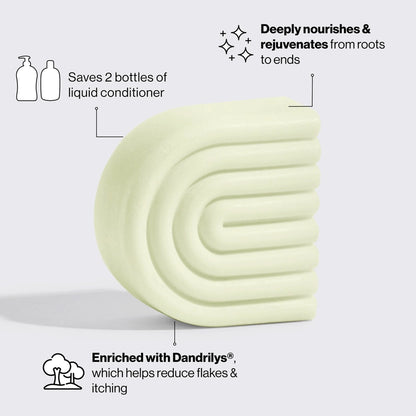 Dybderensende conditioner bar med Tea Tree Oil &amp; Mynte. Balancerer hovedbunden, reducerer skæl og giver sundt, glansfuldt hår. Vegansk &amp; zero-waste.