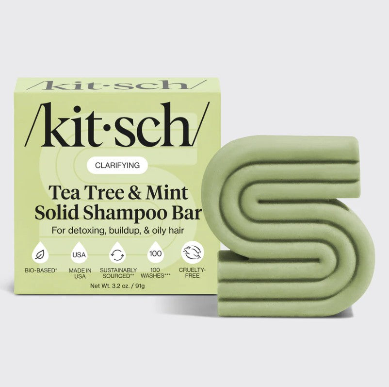 KITSCH Tea Tree &amp; Mint Shampoo Bar – dybderensende og antibakteriel pleje, der balancerer hovedbunden, reducerer olie og giver friskhed og volumen.