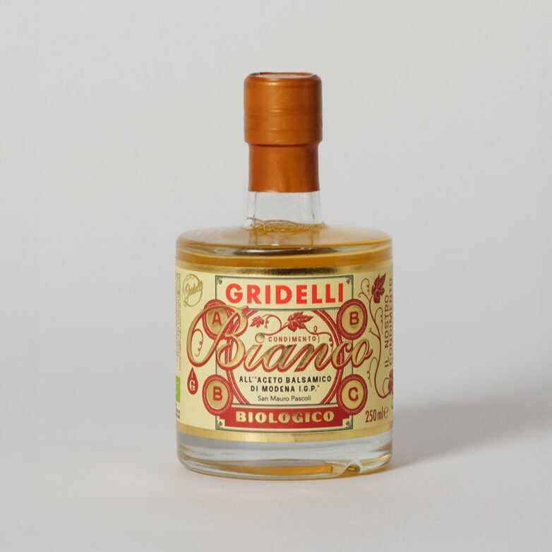 Økologisk hvid balsamico fra Modena IGP i glasflaske