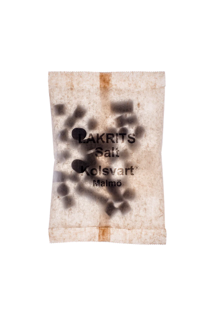 Kolsvart Salt Lakrids – intens svensk gourmetlakrids med salmiak og havsalt. Vegansk, glutenfri og lavet af naturlige ingredienser.