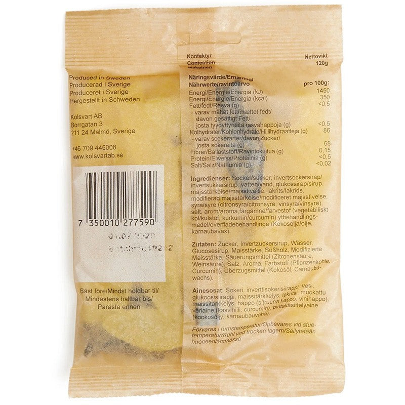 Kolsvart Sød Lakrids &amp; Sur Citron – vegansk og glutenfri gourmet slik. Perfekt balance mellem blød lakrids og frisk-syrlig citron.