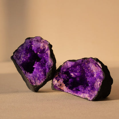 Farvede krystal geode - Pink kvarts, Pink aura kvarts &amp; Purple kvarts