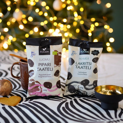 Foodin Lakrids dadler – Økologiske Deglet Nour dadler med intens lakrids | Sund snack