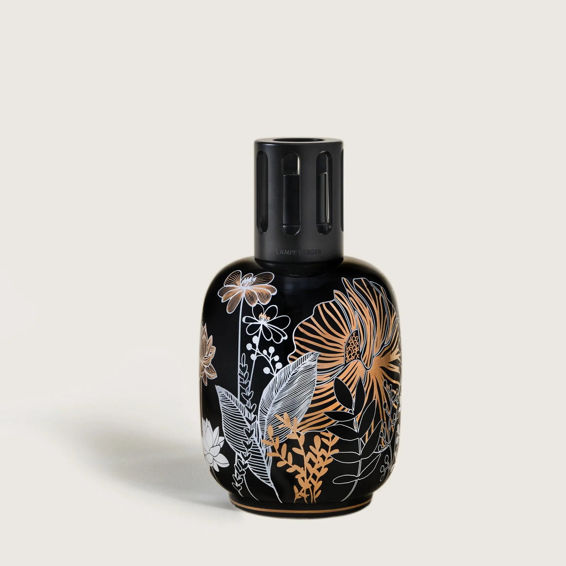 Sort Lampe Berger med blomsterdesign, luftfrisker og renser