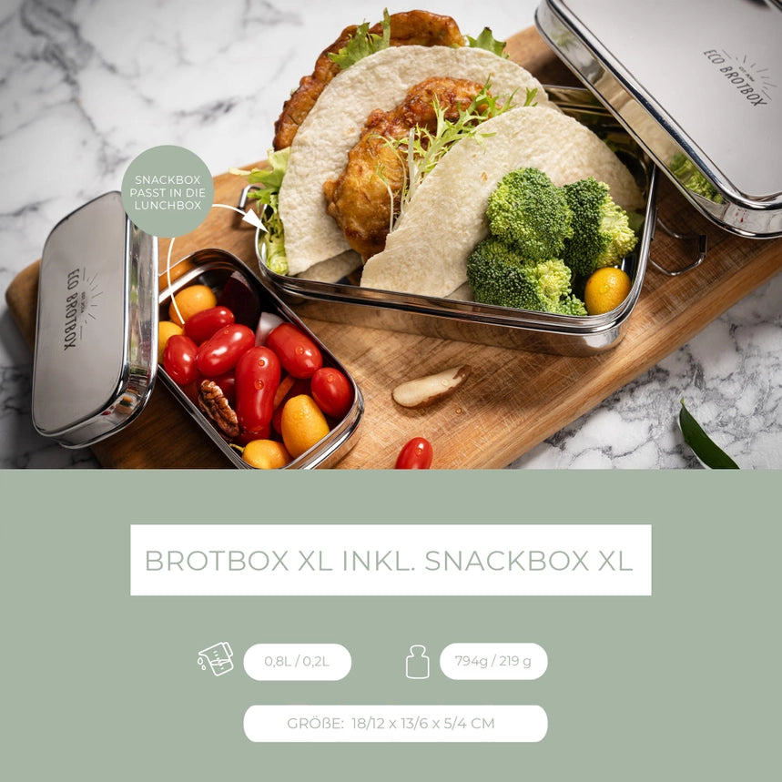 Lunchbox XL med Snackbox XL | Madkasse i rustfrit stål