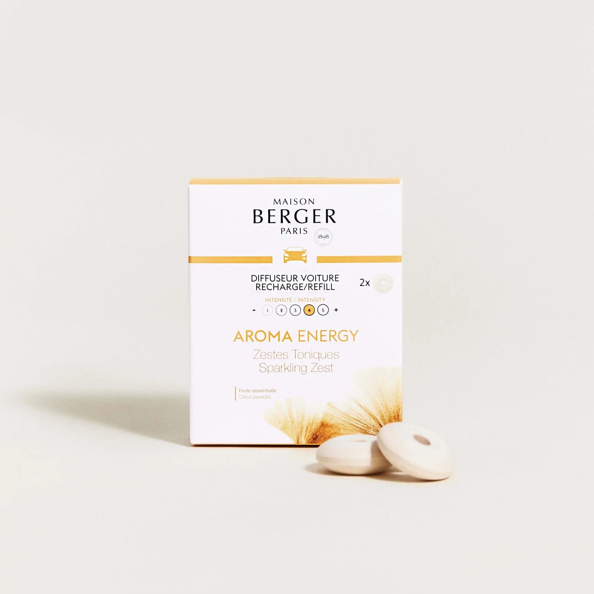 Frisk og energigivende refill til Maison Berger bildiffuser med Aroma Energy – en opløftende citrusduft med æteriske olier, der giver ny energi på farten.