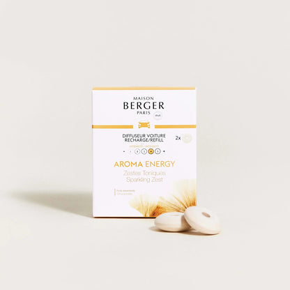 Frisk og energigivende refill til Maison Berger bildiffuser med Aroma Energy – en opløftende citrusduft med æteriske olier, der giver ny energi på farten.