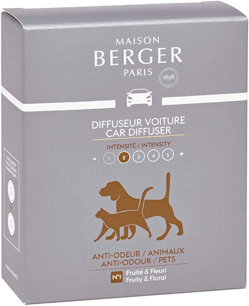 Effektiv refill til Maison Berger bildiffuser, der neutraliserer kæledyrslugt og efterlader bilen frisk, ren og behagelig.