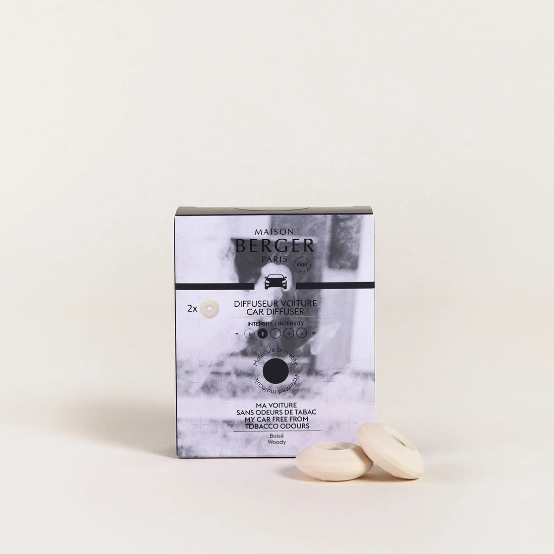 Effektiv refill til Maison Berger bildiffuser, der neutraliserer tobaksrøg og efterlader bilen frisk, ren og velduftende.