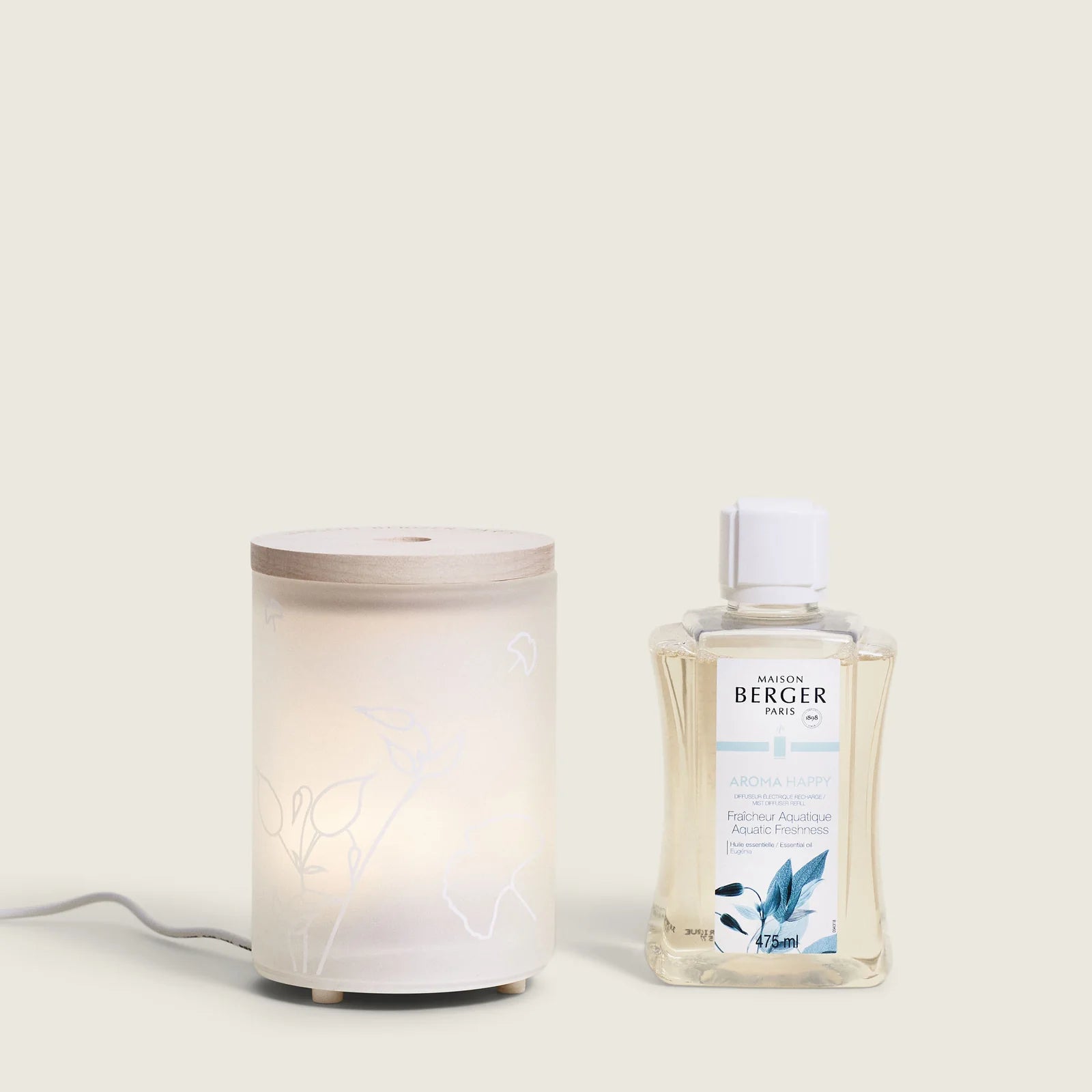 Aroma Happy Diffuser-sæt fra Maison Berger Paris – en opløftende aromaterapi-oplevelse, der skaber en let, positiv og energifyldt stemning i hjemmet eller på kontoret
