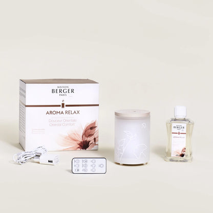 Aroma Relax Diffuser-sæt fra Maison Berger Paris – en harmonisk aromaterapi-oplevelse, der lindrer stress og forvandler dit hjem til et roligt fristed.