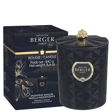 Maison Berger duftlys med Vanilla Magnificence i sort glas, dekorativ og aromatisk hjemmeduft