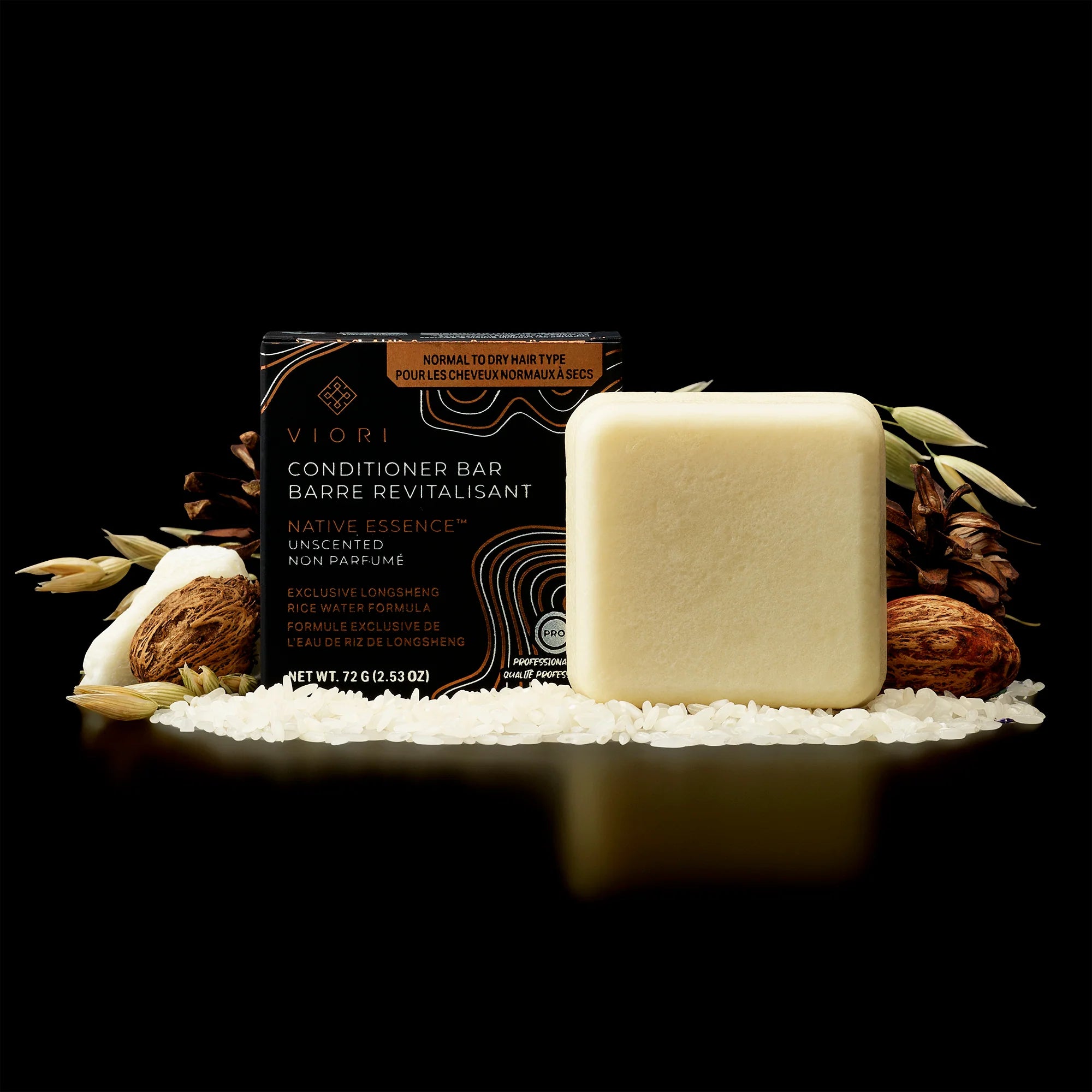 Viori Native Essence Conditioner Bar – skånsom hårpleje med Longsheng Rice Water, der giver styrke, glans og naturlig volume til alle hårtyper.