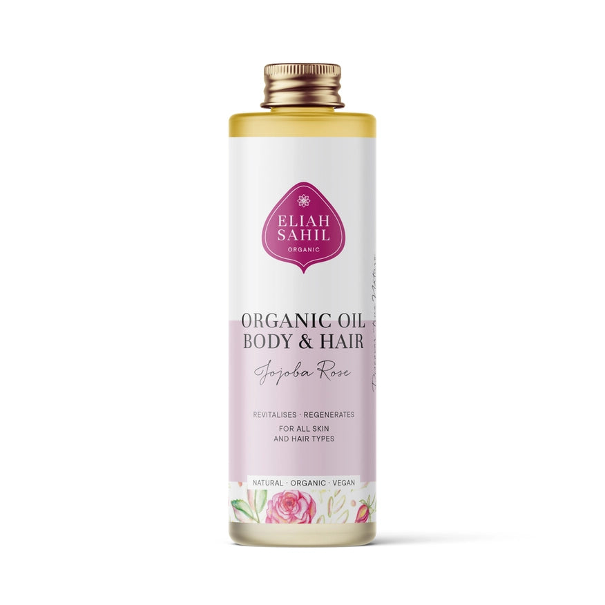Økologisk body & hårolie med jojoba og rosenolie