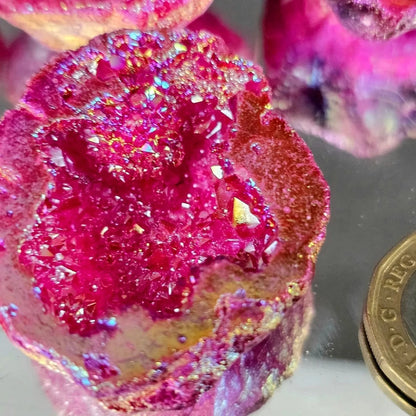 Farvede krystal geode - Pink kvarts, Pink aura kvarts &amp; Purple kvarts