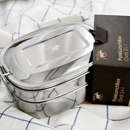 Pulito PureLunchBox Oval | Bæredygtig madkasse i rustfrit stål med 2 rum – plastikfri &amp; lufttæt