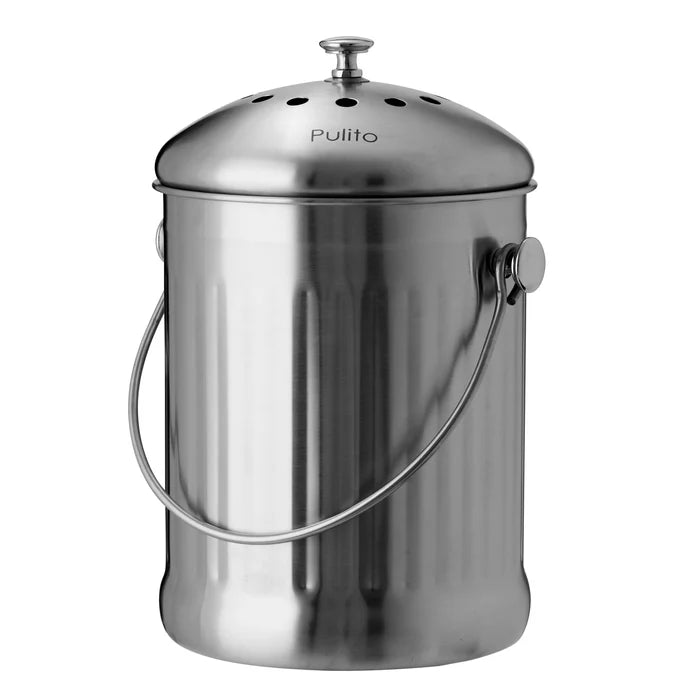 Pulito Kompostspand 4L | Rustfrit stål & kulfilter – lugtfri og bæredygtig kompostering