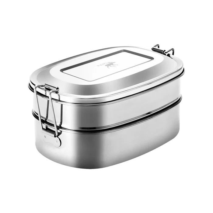 Pulito PureLunchBox Oval | Bæredygtig madkasse i rustfrit stål med 2 rum – plastikfri &amp; lufttæt
