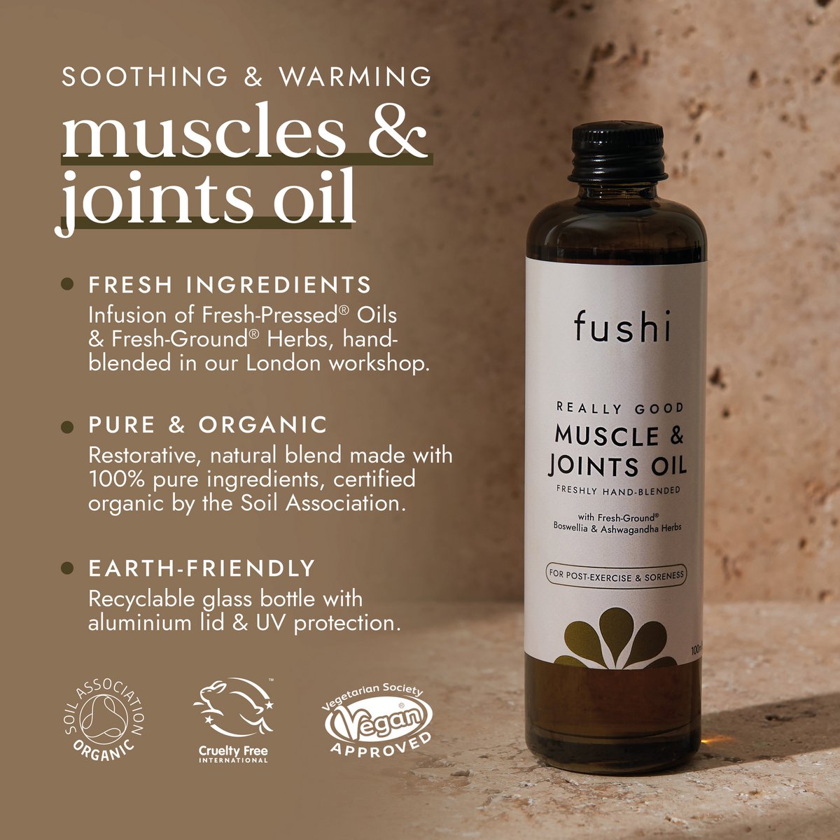 Muskel- &amp; sportsolie med Ashwagandha, vegansk, naturlig massageolie