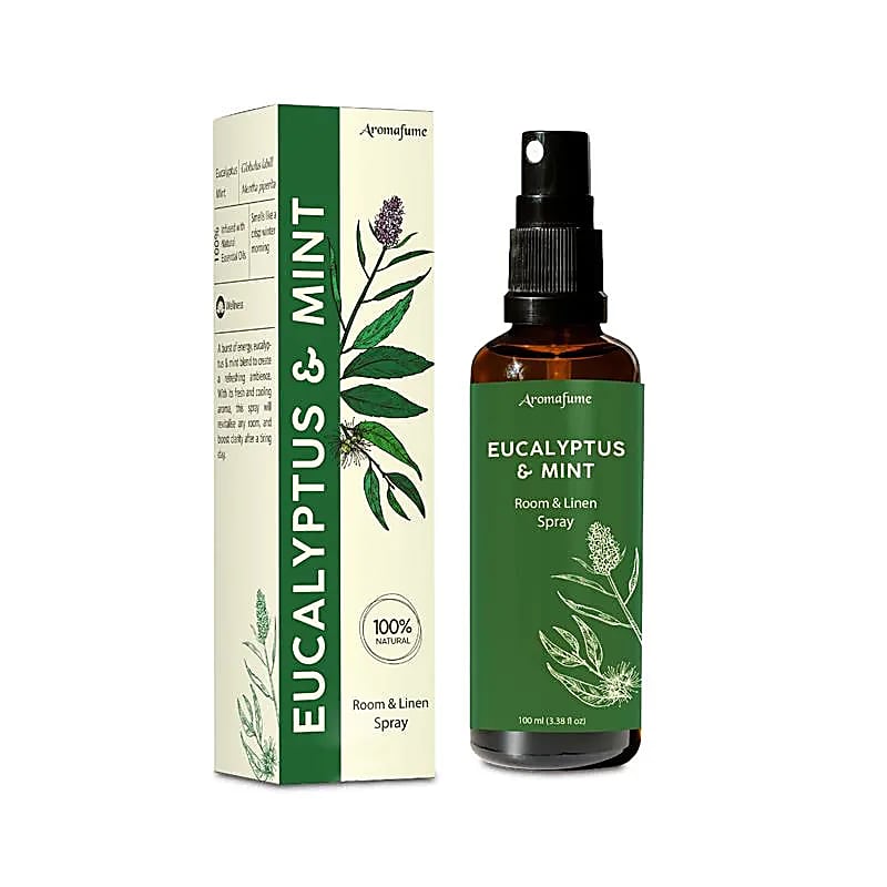 Aromafume Roomspray med Eukalyptus &amp; Mynte – frisk, naturlig duftspray med æteriske olier. Renser luften, giver energi og balance i hjemmet.
