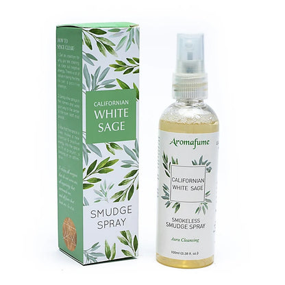 Aromafume Roomspray med Hvid Salvie – naturlig, røgfri energirensning. Skaber ro, balance og positiv atmosfære i hjemmet. Vegansk &amp; miljøvenlig.