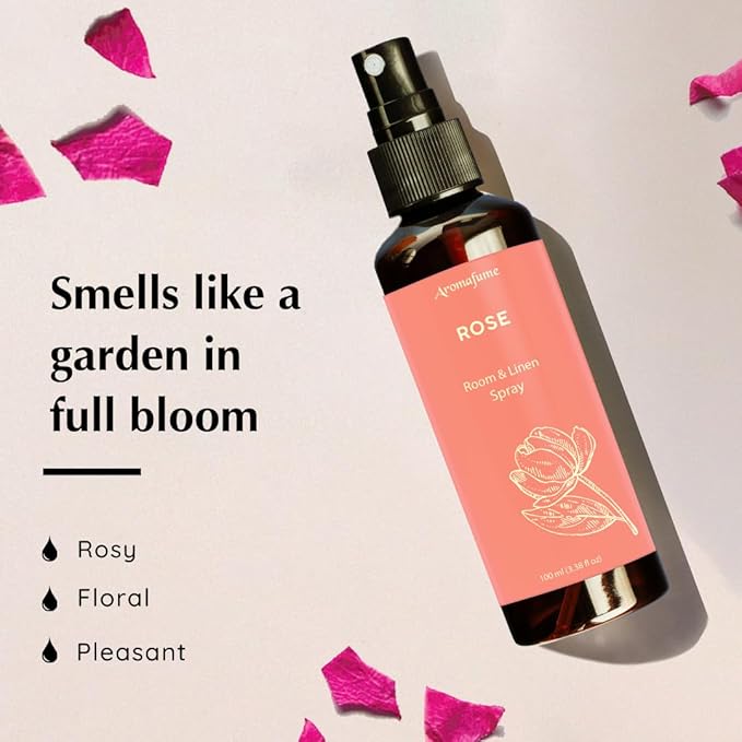 Aromafume Roomspray med Roser – romantisk blomsterduft med æteriske olier. Skaber ro, balance og velvære. Vegansk &amp; bæredygtig.