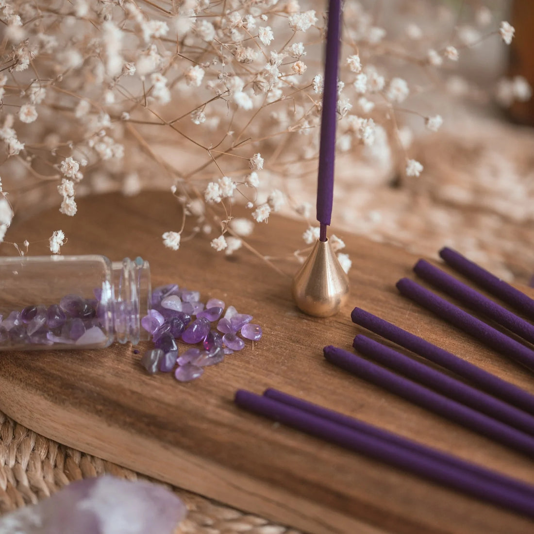 Røgelse med ametyst krystalstøv & beroligende duft