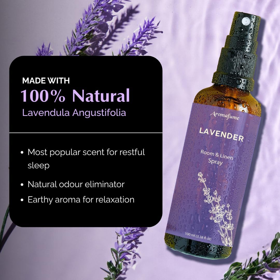 Aromafume Roomspray med lavendel – naturlig duftspray med æteriske olier, der skaber ro, afslapning og harmonisk velvære i hjemmet.