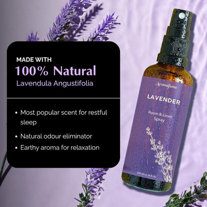 Aromafume Roomspray med lavendel – naturlig duftspray med æteriske olier, der skaber ro, afslapning og harmonisk velvære i hjemmet.