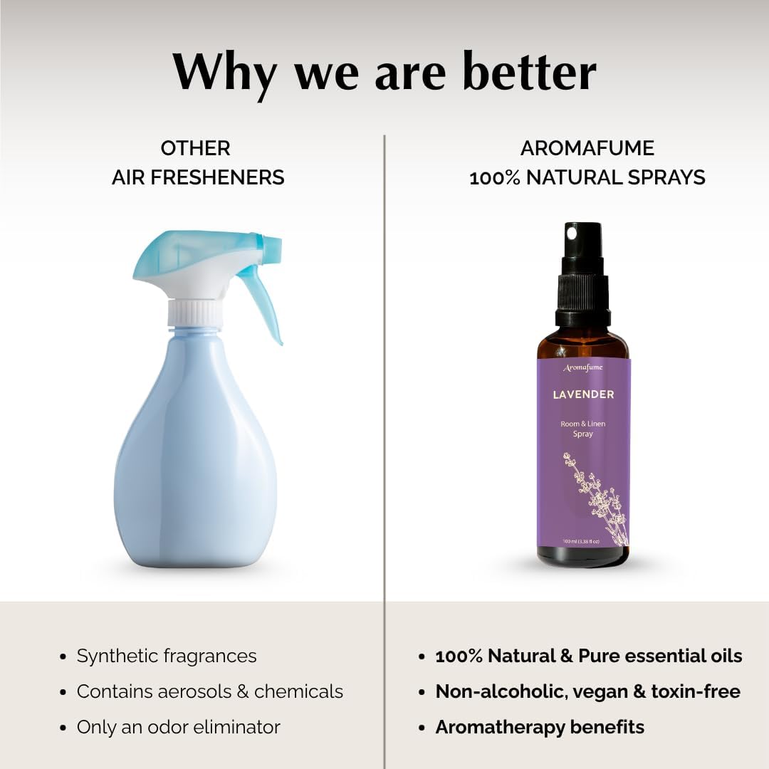 Aromafume Roomspray med lavendel – naturlig duftspray med æteriske olier, der skaber ro, afslapning og harmonisk velvære i hjemmet.