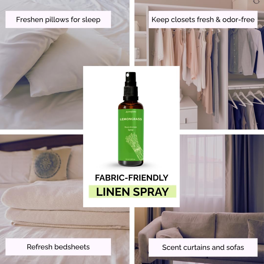 Aromafume Roomspray med Lemongrass – frisk citrusduft med æteriske olier. Renser luften, løfter energien og skaber naturlig balance i hjemmet.