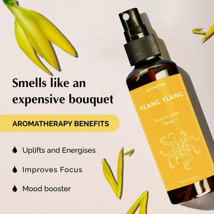 Aromafume Roomspray med Ylang Ylang – eksotisk blomsterduft, der skaber ro, glæde og balance. 100 % naturlig, vegansk og cruelty-free.