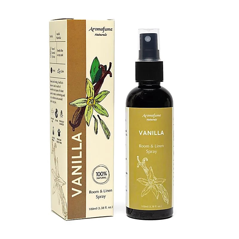 Aromafume Roomspray & Linenspray med vanilje skaber en varm og hyggelig atmosfære. Naturlig duftspray med æteriske olier til hjem og tekstiler.