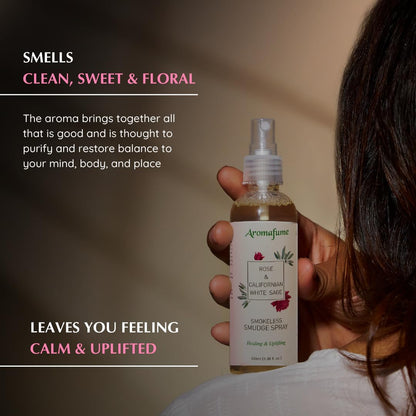 Aromafume Roomspray med Salvie &amp;amp; Roser – naturlig, røgfri smudging. Skaber ro, kærlig energi og balance med rene æteriske olier.