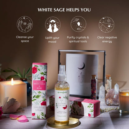 Aromafume Roomspray med Salvie &amp;amp; Roser – naturlig, røgfri smudging. Skaber ro, kærlig energi og balance med rene æteriske olier.