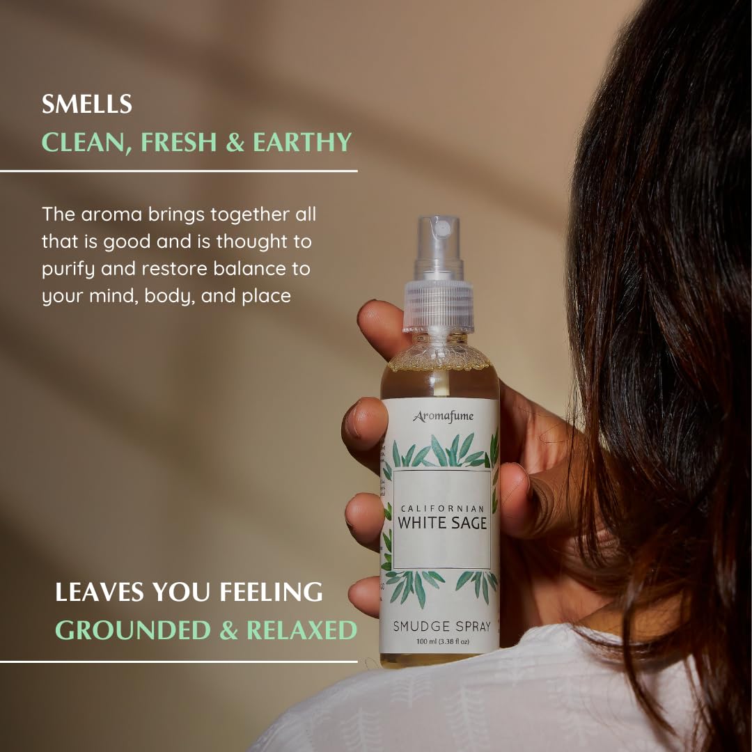 Aromafume Roomspray med Hvid Salvie – naturlig, røgfri energirensning. Skaber ro, balance og positiv atmosfære i hjemmet. Vegansk &amp;amp; miljøvenlig.