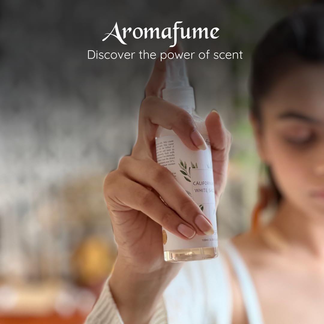 Aromafume Roomspray med Hvid Salvie – naturlig, røgfri energirensning. Skaber ro, balance og positiv atmosfære i hjemmet. Vegansk &amp;amp; miljøvenlig.