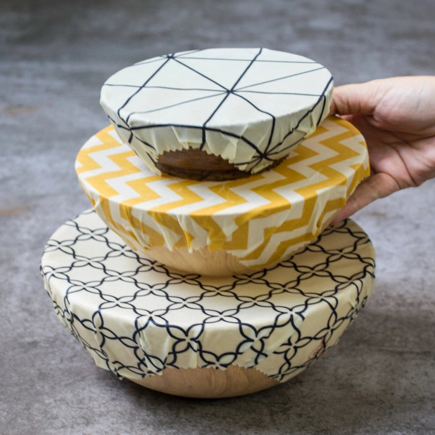 Plastikfri bivoks wraps i 3 størrelser – et bæredygtigt alternativ til plastfolie og stanniol.