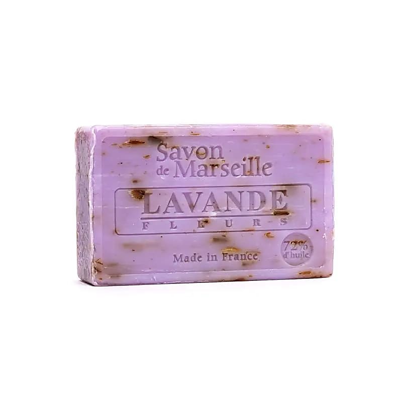 Lavendelsæbe af savon de Marseille med lavendelblomster, fransk natursæbe, 100g